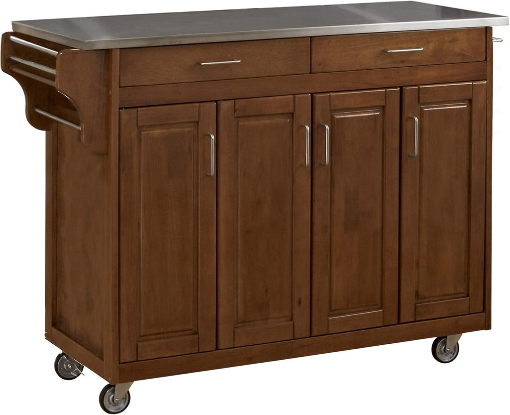 Black Four Door Kitchen Cart with Stainless Steel Top Y2002
