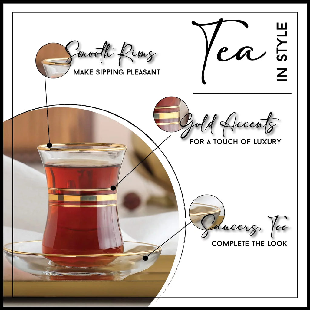 Set of 6 Clear Glass Tea Cups and Saucers Y849310
