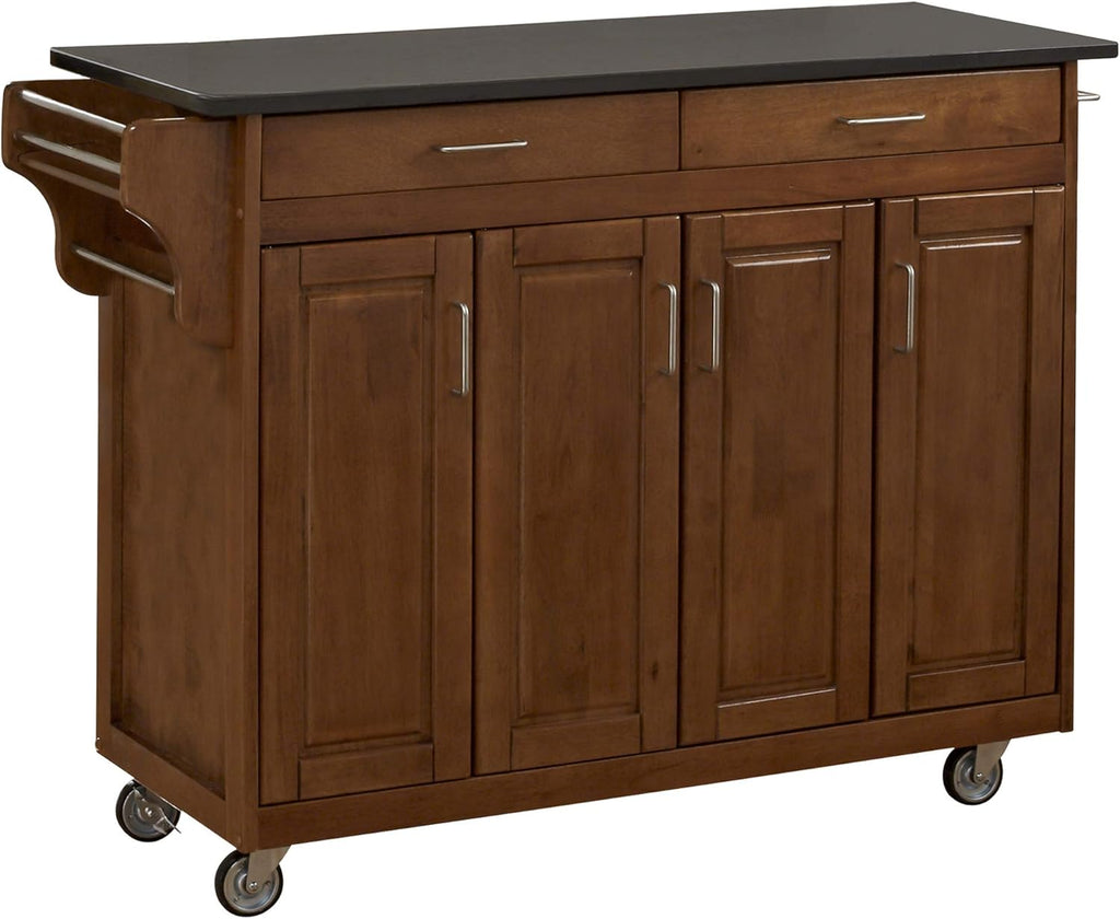 Black Four Door Kitchen Cart with Stainless Steel Top Y2002