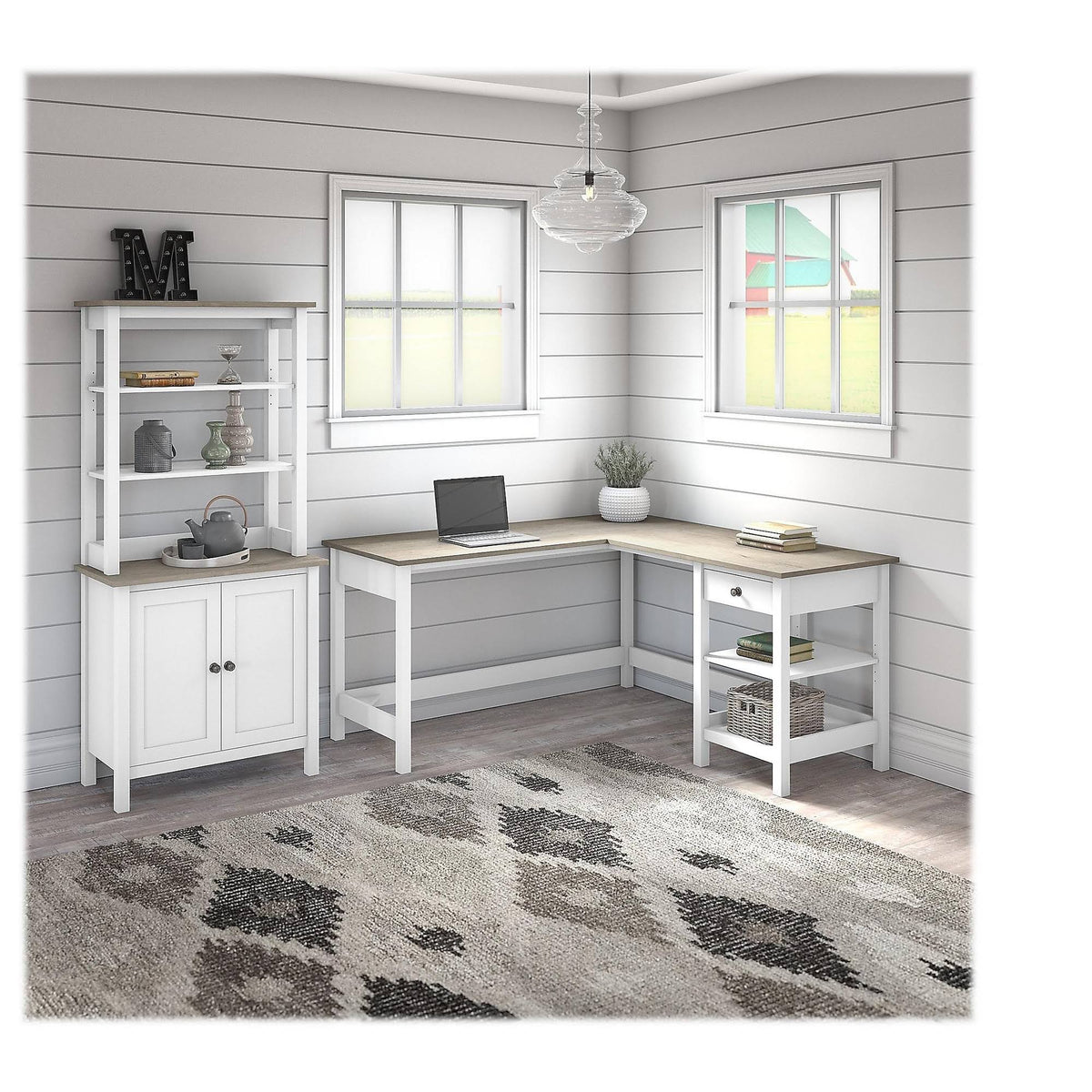 L Shaped Computer Desk with 5 Shelf Bookcase U67791