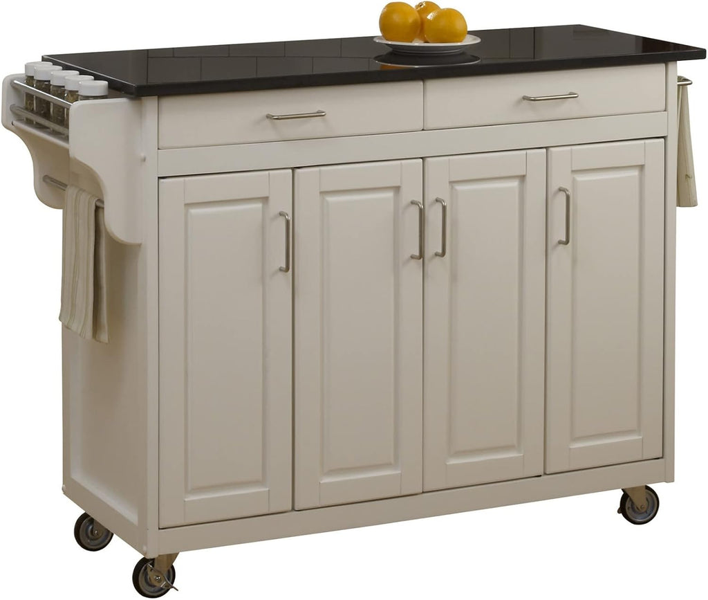 Black Four Door Kitchen Cart with Stainless Steel Top Y2002
