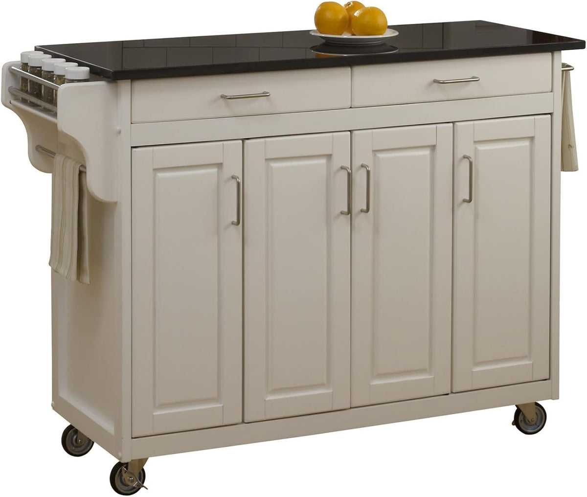 Black Four Door Kitchen Cart with Stainless Steel Top Y2002