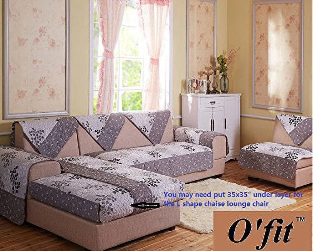 Chenille Quilted Sectional Sofa Slipcover 1pc 35x94" Grey Z254839