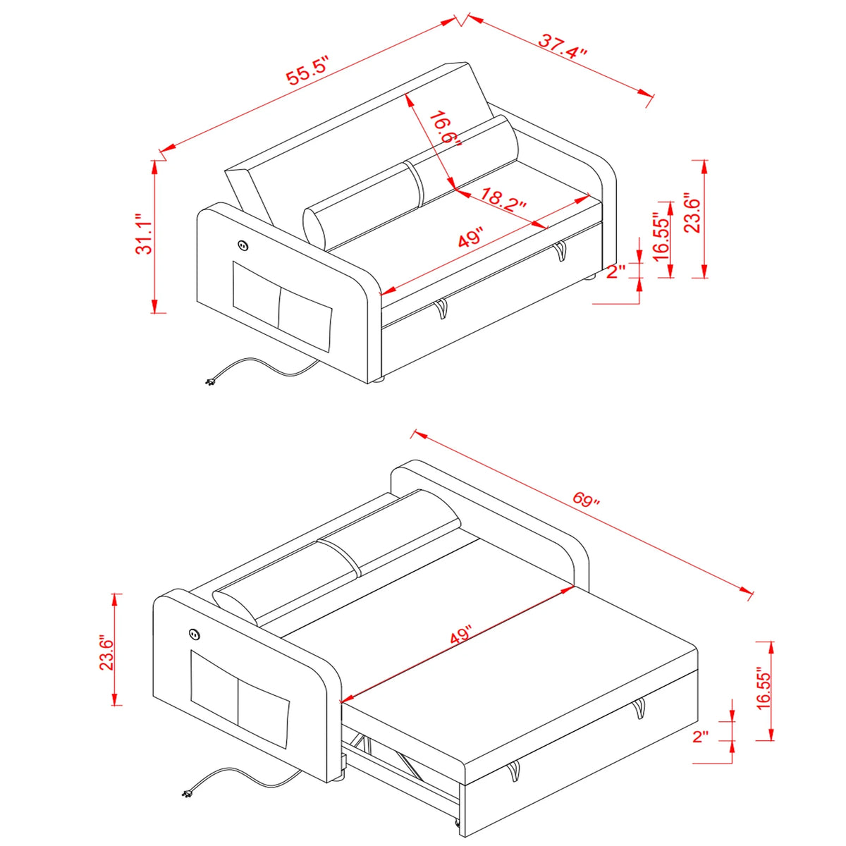Convertible Sofa Bed with Pull Out Sofa Bed I1162