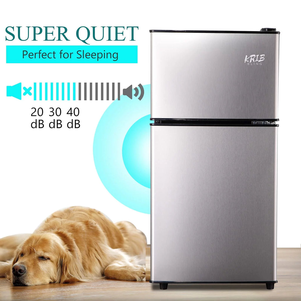 3.2 Cu ft Two Door Mini Fridge with Freezer, Silver B298
