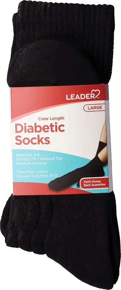 Black Large Non-Binding Moisture-Wicking Diabetic Socks 3 Pair K883