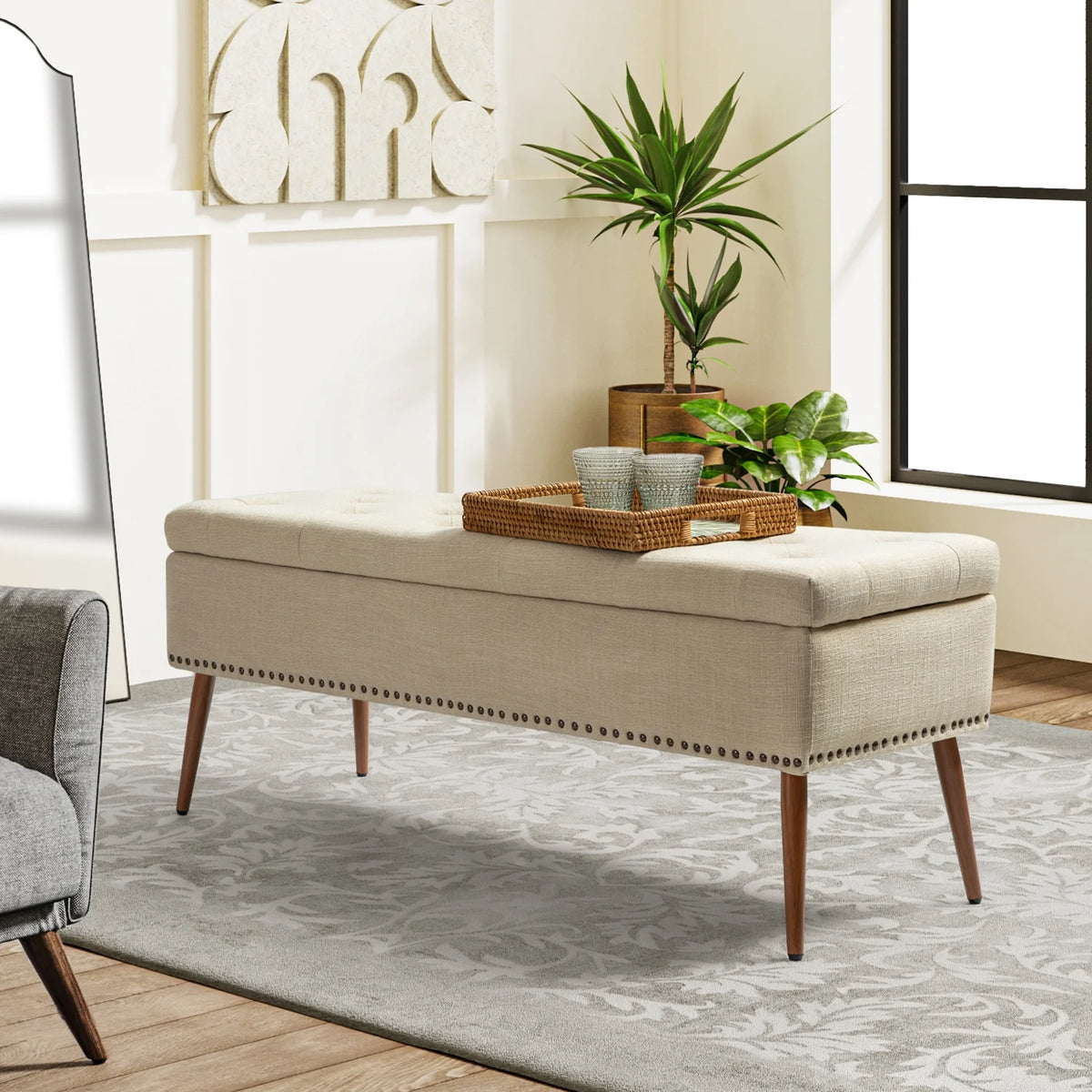 47" Upholstered Storage Bench Ottoman B835