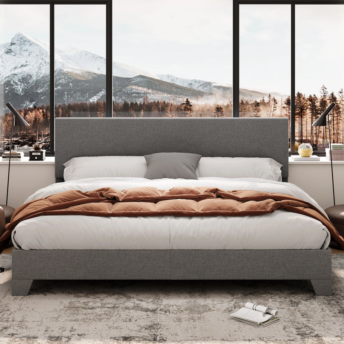 Queen Size Platform Bed with Adjustable Leather Headboard G4990