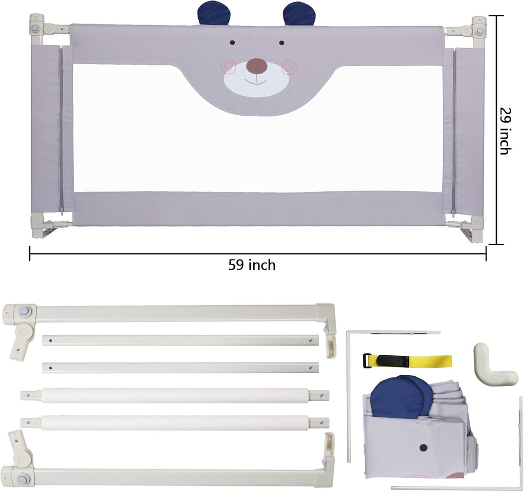 Extra Tall Safety Bed Guard for Kids, Collapsible Double Lock, Fits Queen Size Bed (1 Side) D2178