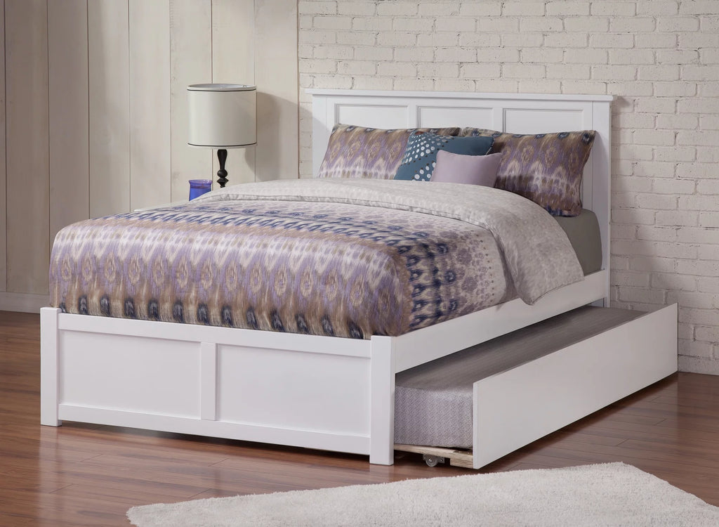White Full Solid Wood Platform Bed with Trundle R229