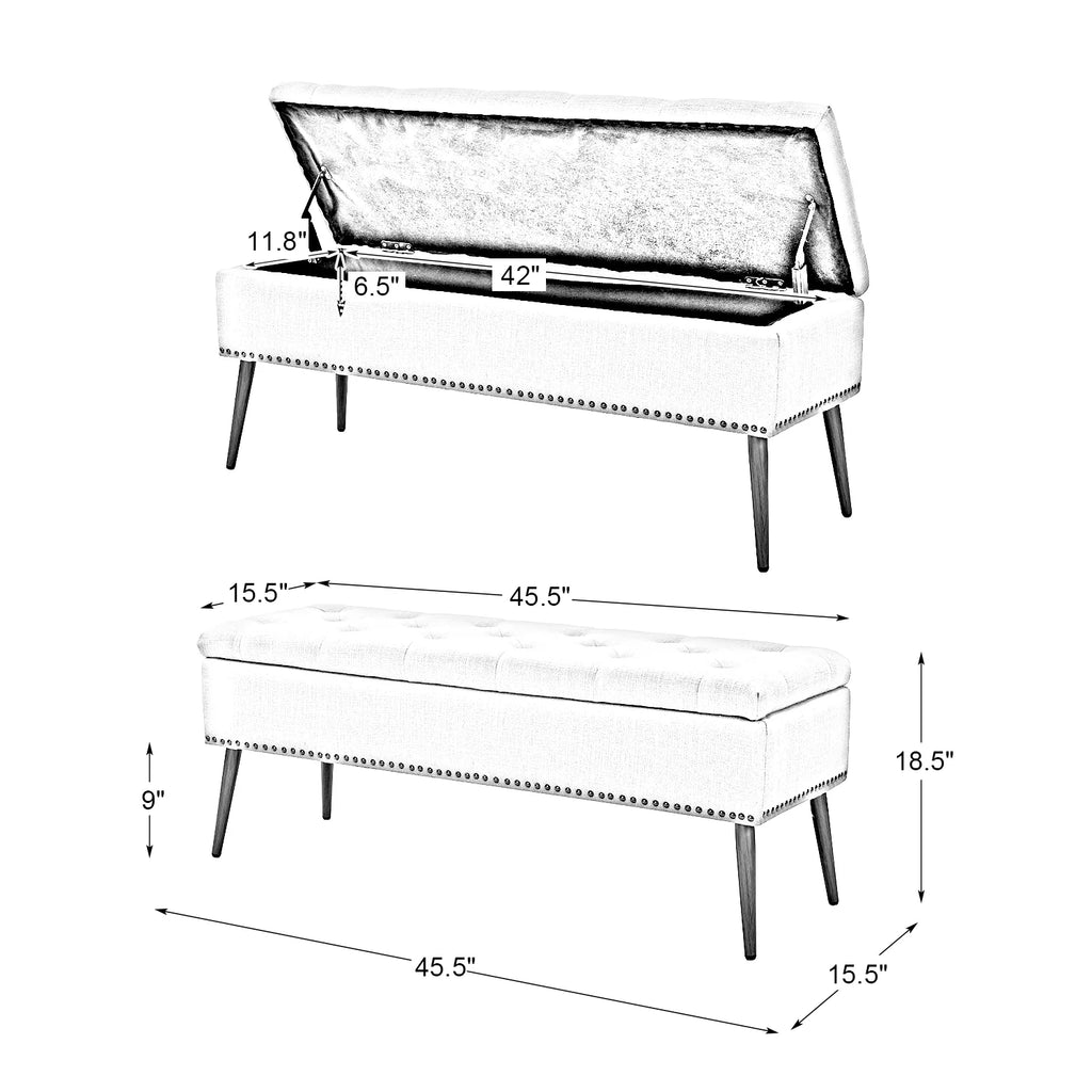47" Upholstered Storage Bench Ottoman B835