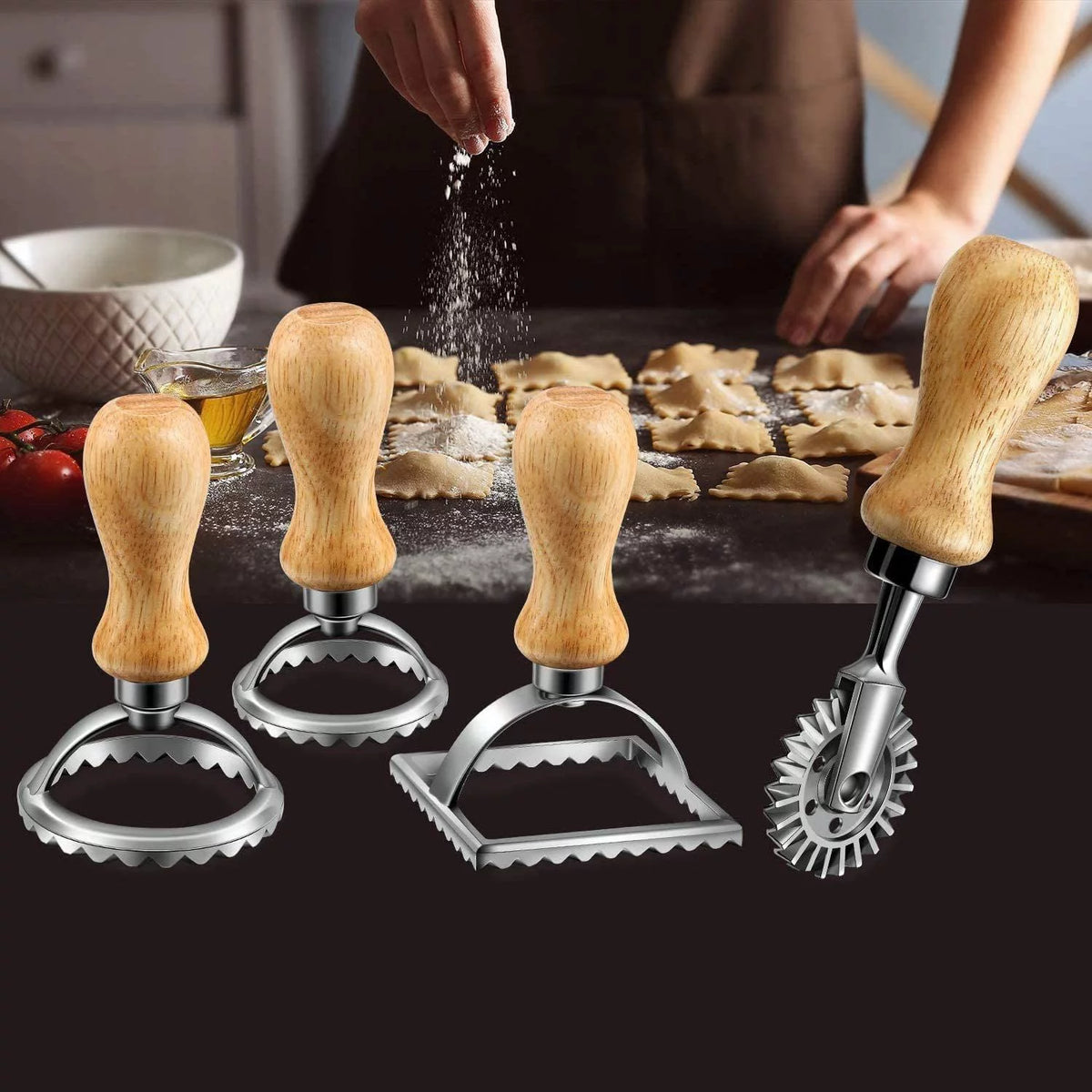 Ravioli Cutter Stamp Maker and Pasta Roller Wheel Cutter Set A6278
