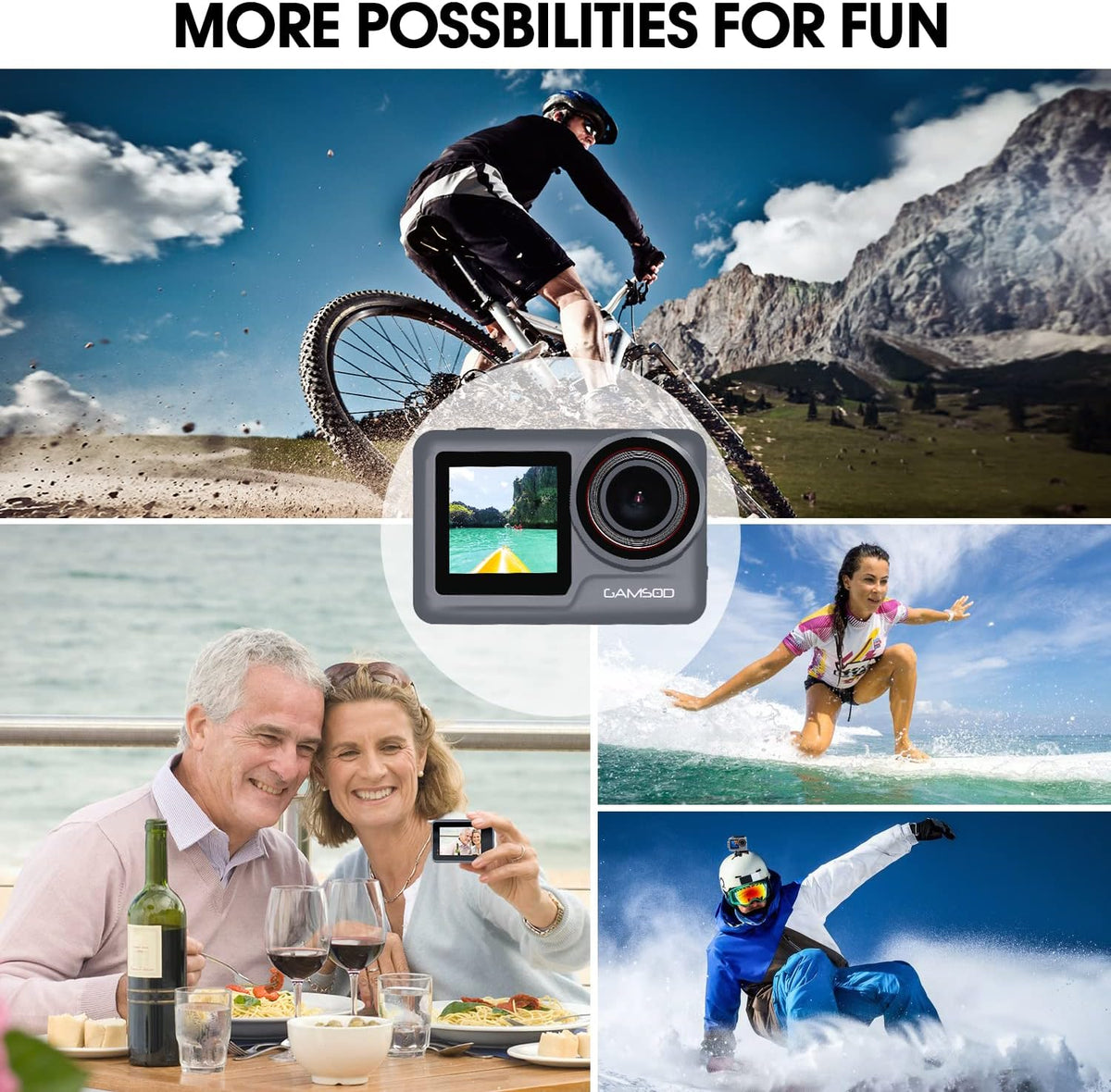 Grey Waterproof Action Camera with Stabilization W456