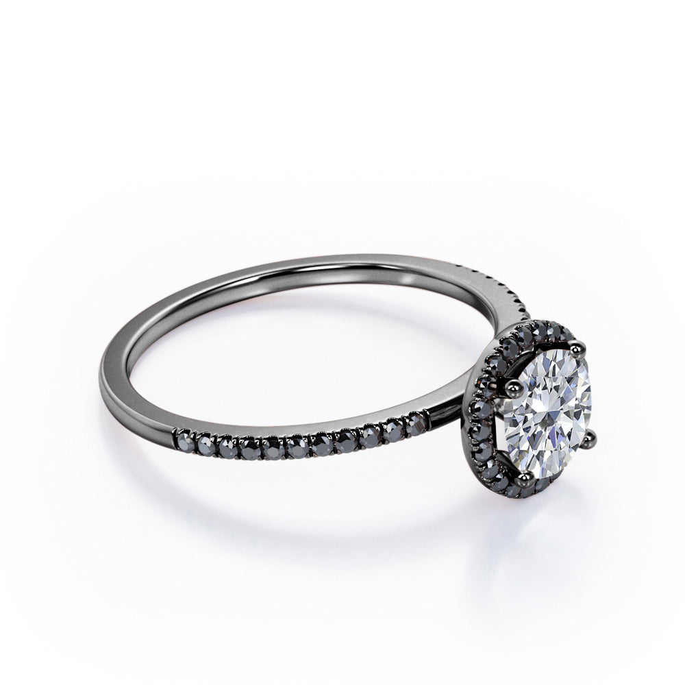 18K Black Gold Plated Silver Moissanite Engagement Ring W1913