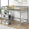 Wood Full Size Loft Bed with Shelf and Hanger O49988