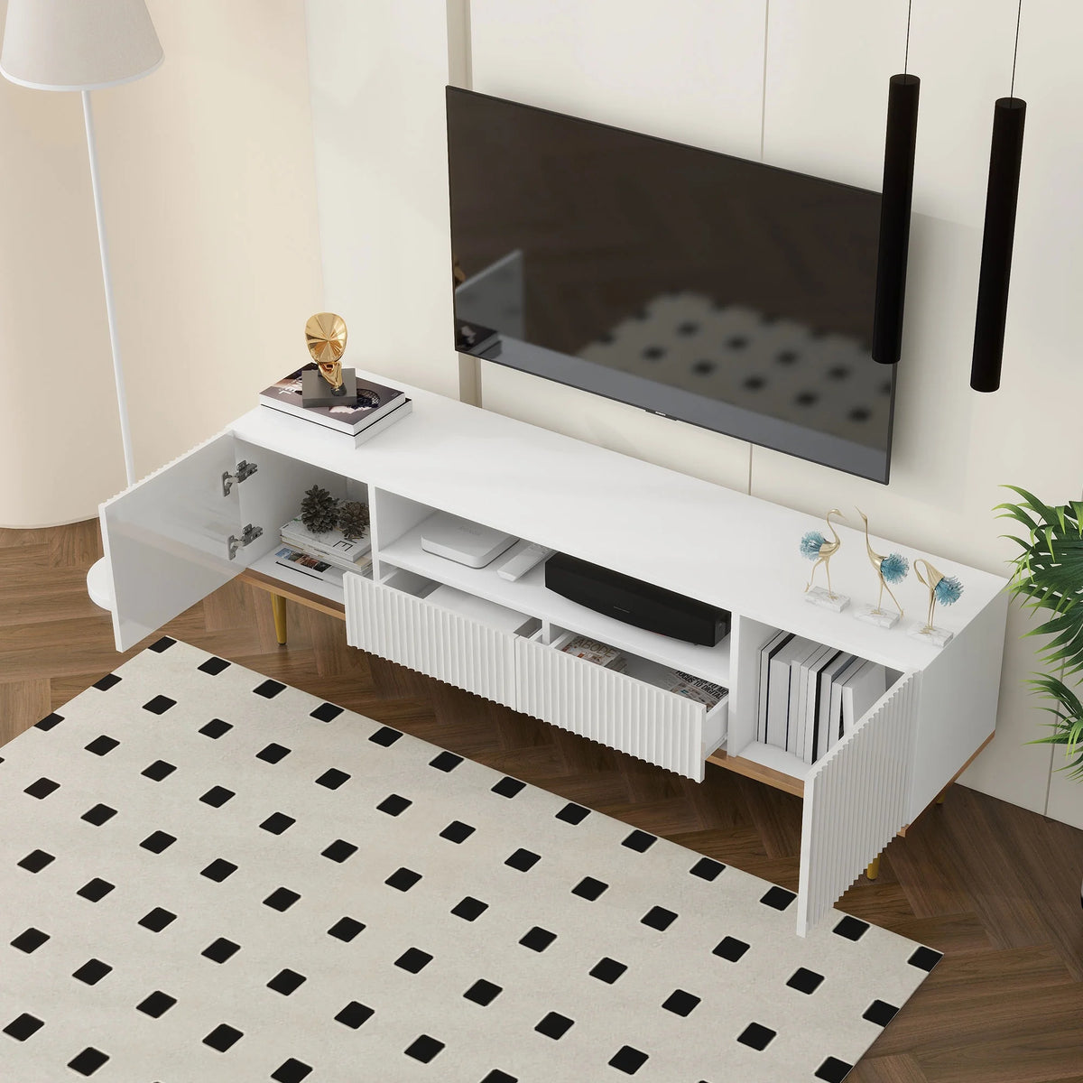 White TV Stand with 2 Drawers and 2 Cabinets S22922